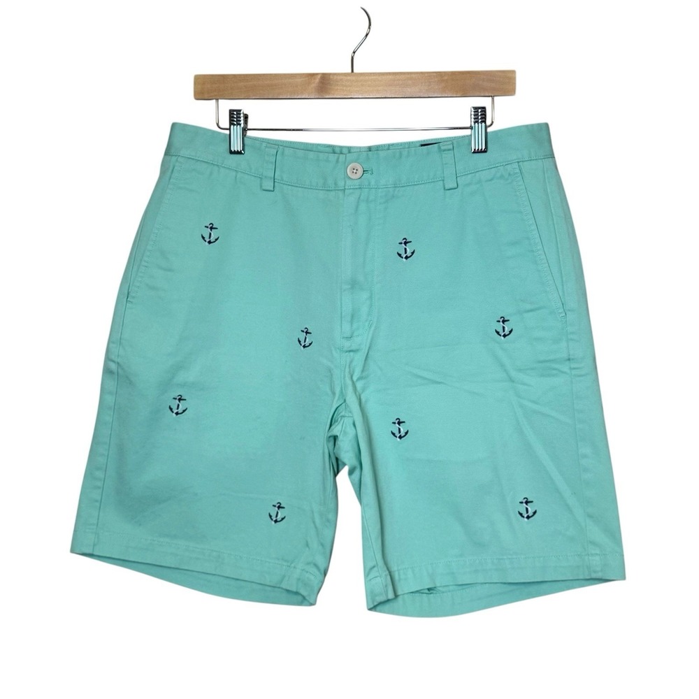Vineyard Vines Men's Shorts Anchor Print Size 34 Sea Mist Green Preppy Nautical